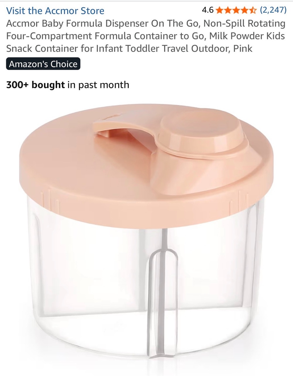 Pink Rotating Formula Dispenser - 4-Compartment Snack Container